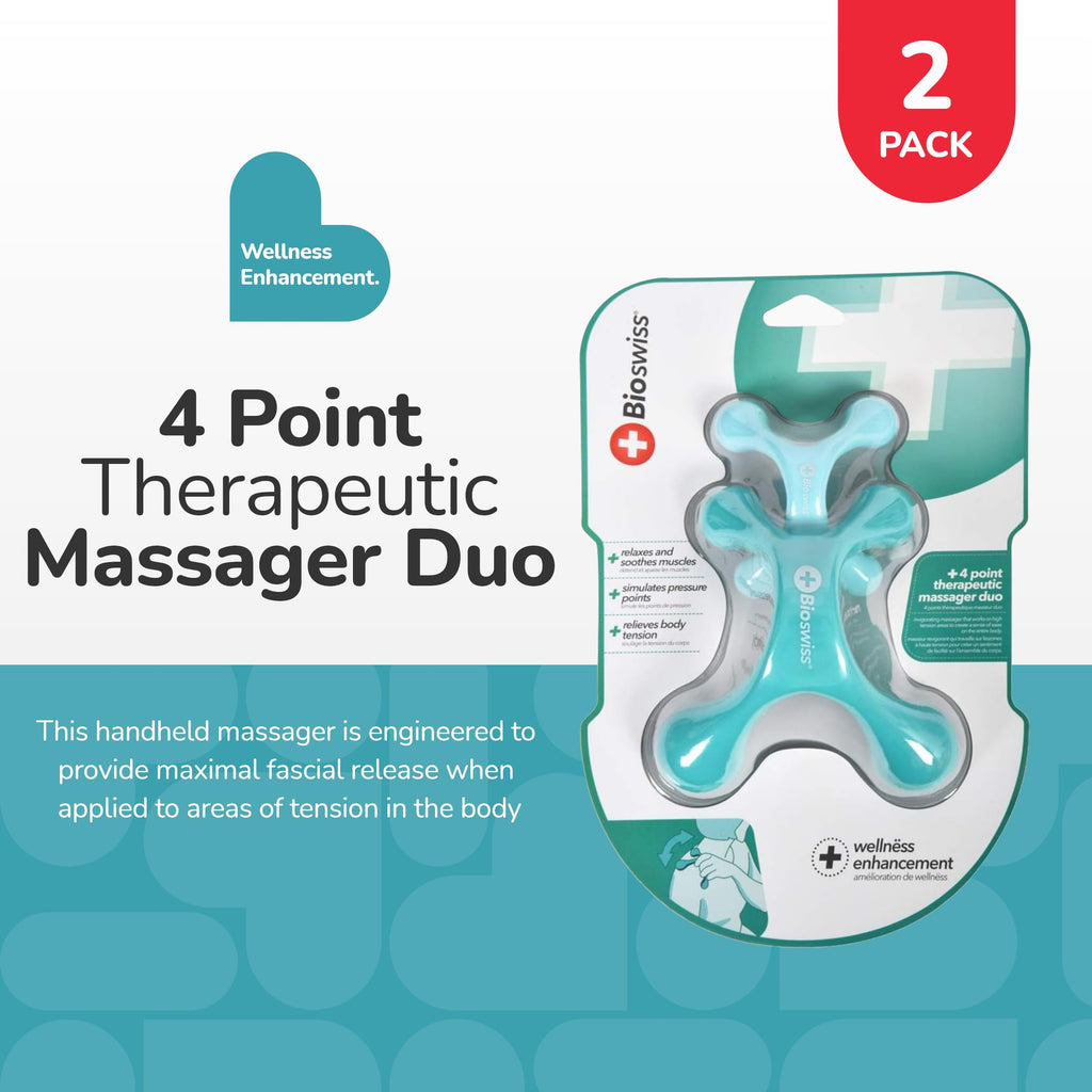 BioSwiss 2-Pack Full Body Massager, 4 Legged Pressure Point Hand Held Massage Tool for Back and Neck Massaging, One Large One Sm