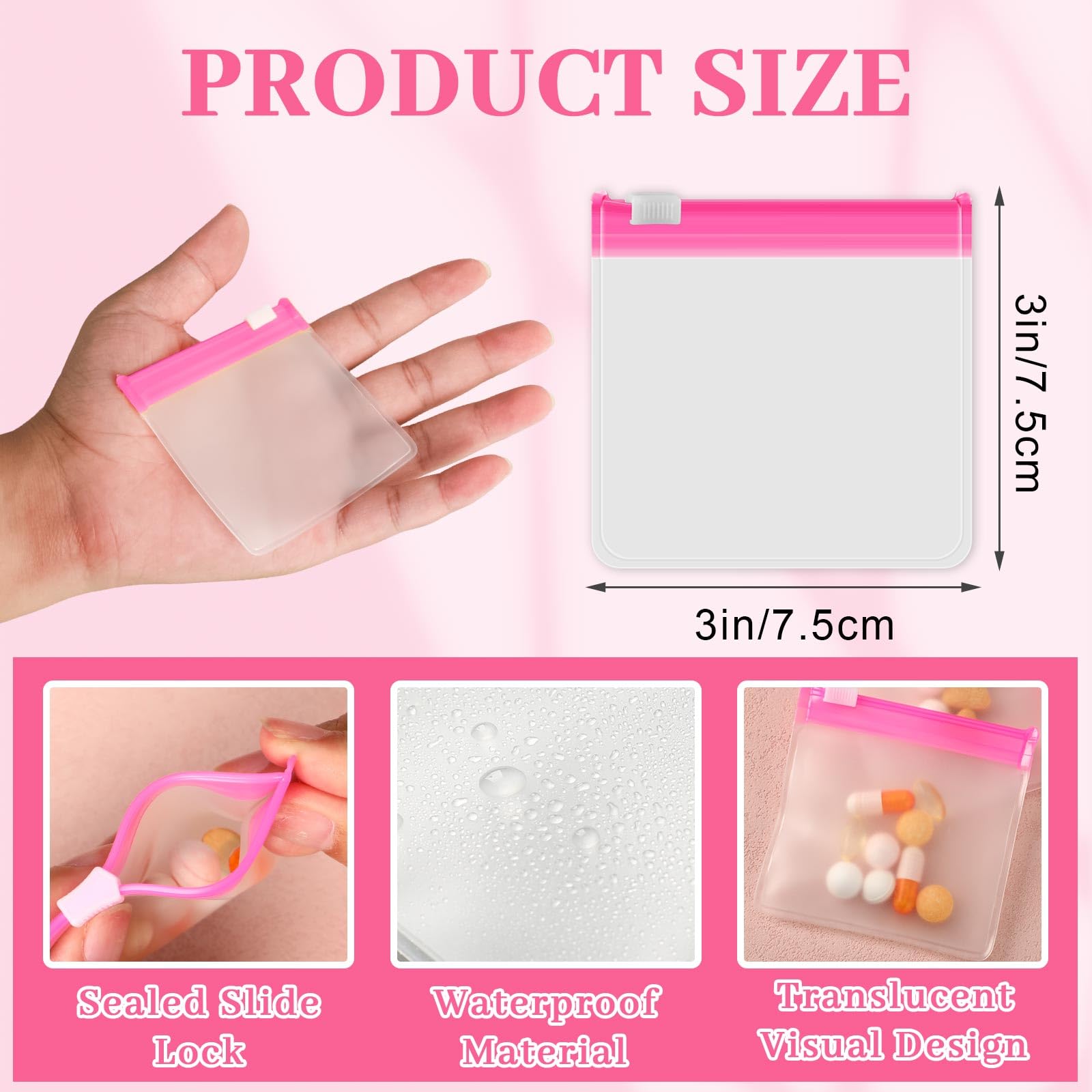 MARFOREVER 39 Pcs Pill Pouch Bags Pill Organizer, Reusable Pill Case Small Medicine Bag Tavel Pill Pouches, 28 Pcs Pink Plastic