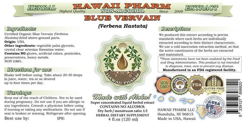 Hawaii Pharm Blue Vervain Alcohol-Free Liquid Extract, Organic Blue Vervain (Verbena Hastata) Dried Above-Ground Parts Glycerite