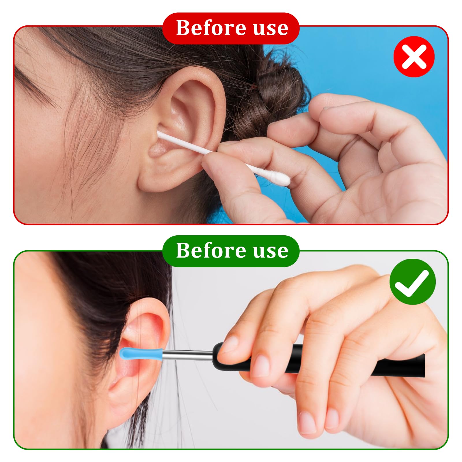 Ear Wax Removal Replacement Tips for Ear Camera 60pcs Ear Cleaner Tips Ear Spoon Tips Silicone Soft Cleaning Reuse Cap for Wet D