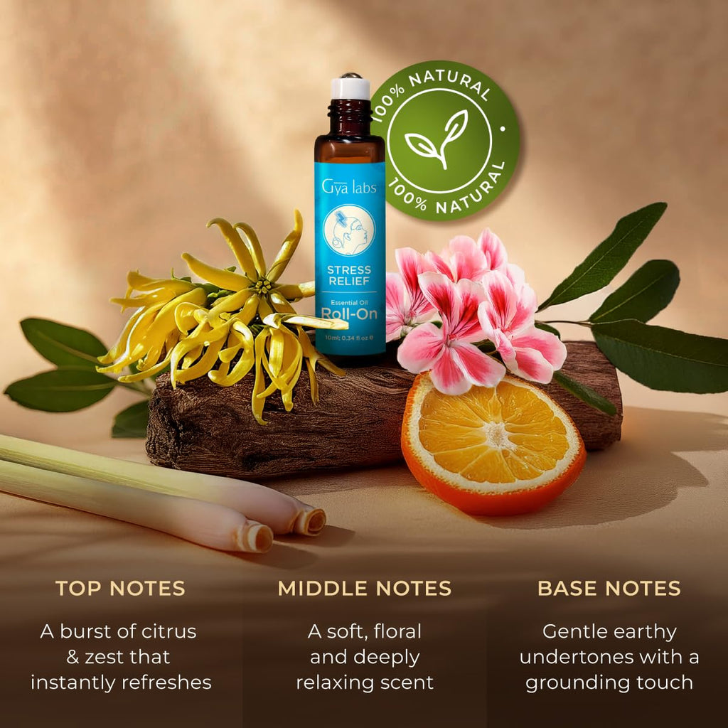 Gya Labs Stress Relief Essential Oil Roll on - Relaxing Gifts for Women & Men, 100% Pure Natural Essential Oil Roller, Blend wit