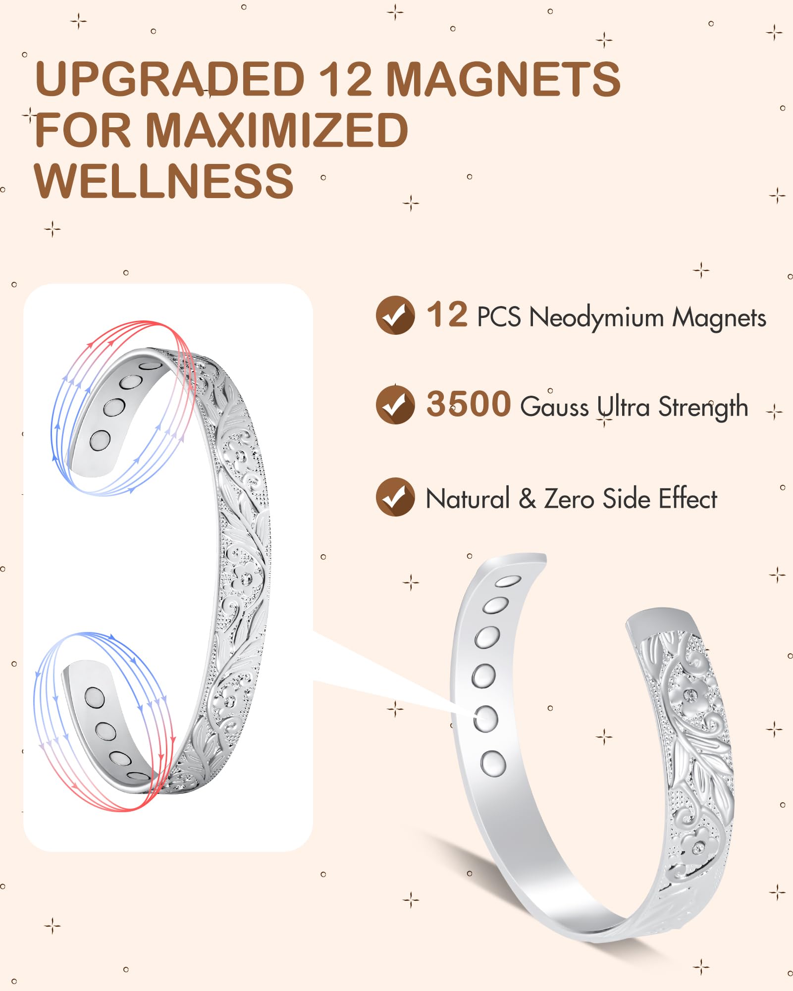 Feraco Copper Bracelet for Women, 12X Ultra Strength Magnetic Bracelets, 99.99% Pure Copper Cuff Bangle with 3500 Gauss Neodymiu