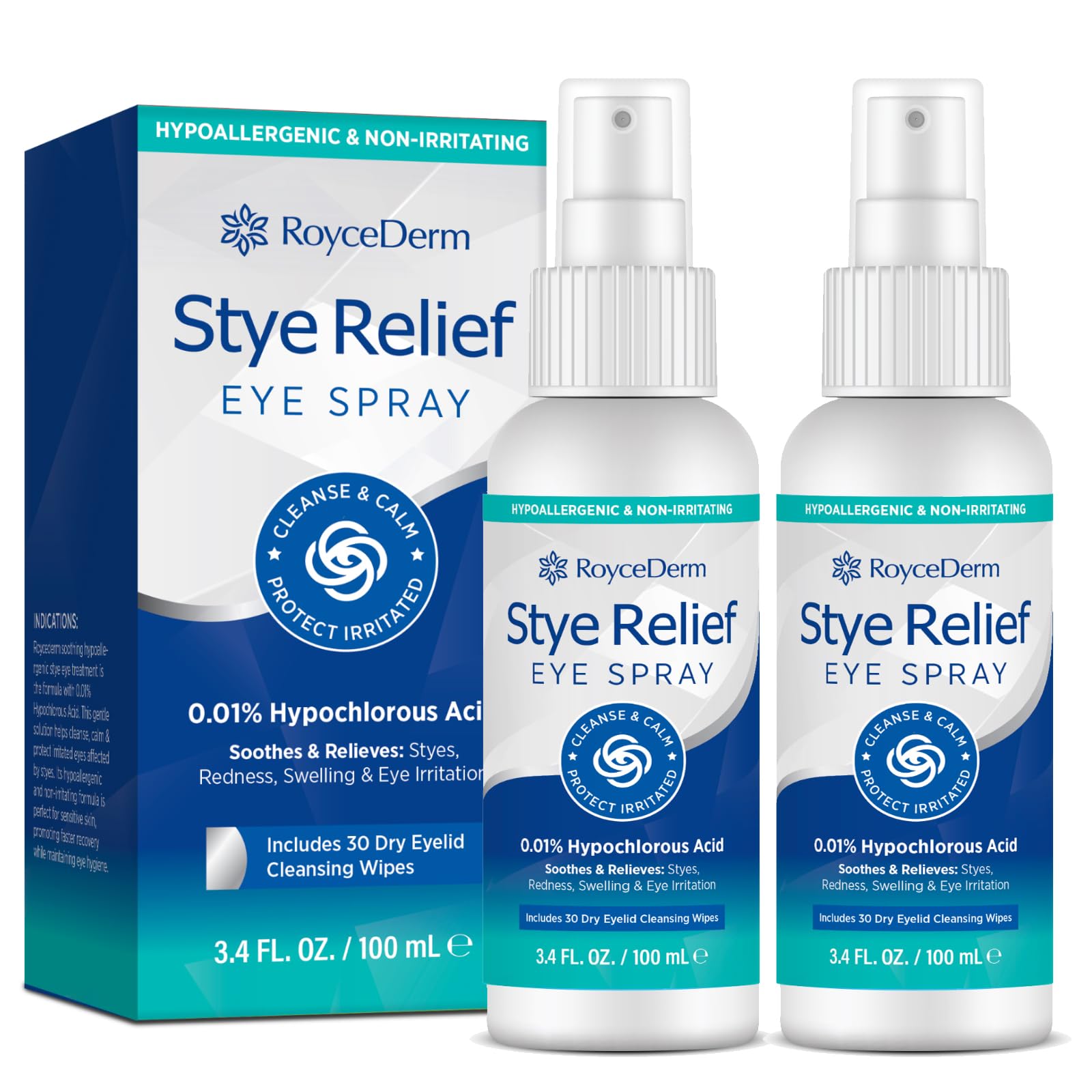Roycederm Stye Eye Treatment Relief Spray - Hypochlorous Acid Mist for Itchy, Dryness Eyelids & Makeup Removal - Eyelash, Eyelid