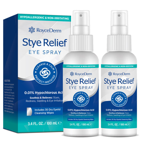 Roycederm Stye Eye Treatment Relief Spray - Hypochlorous Acid Mist for Itchy, Dryness Eyelids & Makeup Removal - Eyelash, Eyelid