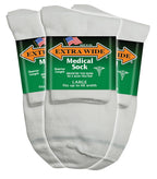 Extra Wide Medical (Diabetic) Quarter Sock (Pack of 3), Made in USA (Large, White)