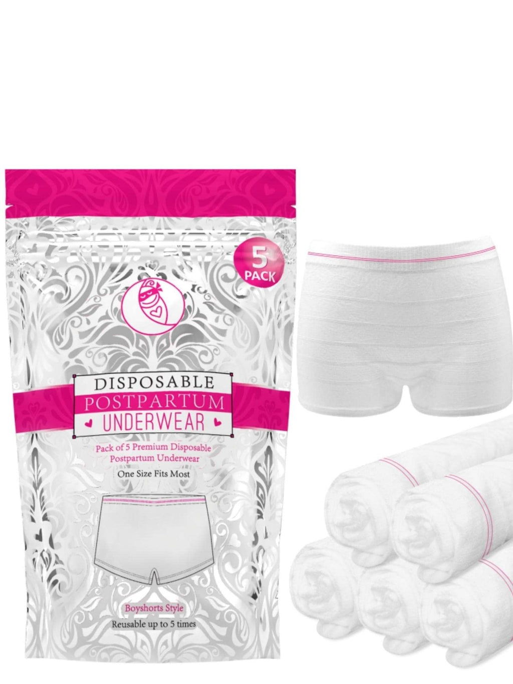 Ninja Mama Disposable Postpartum Underwear (Without Pad) with Storage Pouch. Washable Mesh Panties for Women (5 Count). Labor an