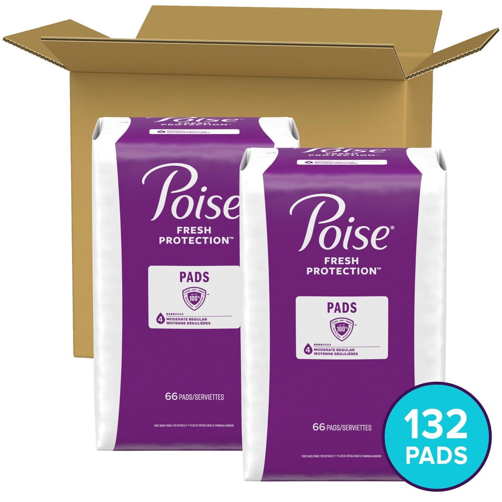 Poise Incontinence Pads & Postpartum Incontinence Pads, 4 Drop Moderate Absorbency, Regular Length, 132 Count (2 Packs of 66), P