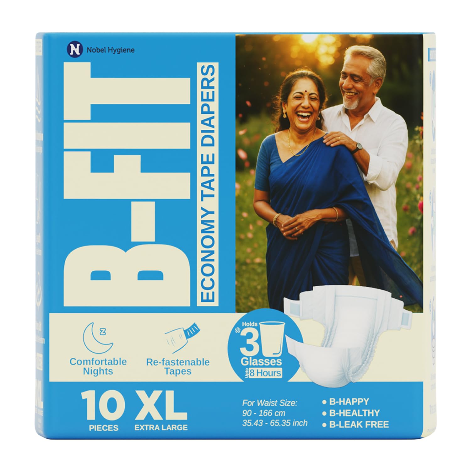 BFit Economy Adult Diaper Xl Size Tape Style | 10 Count (X Large) | Waist 35.43  65.35 Inch | Refastenable Tapes, Cottony Com