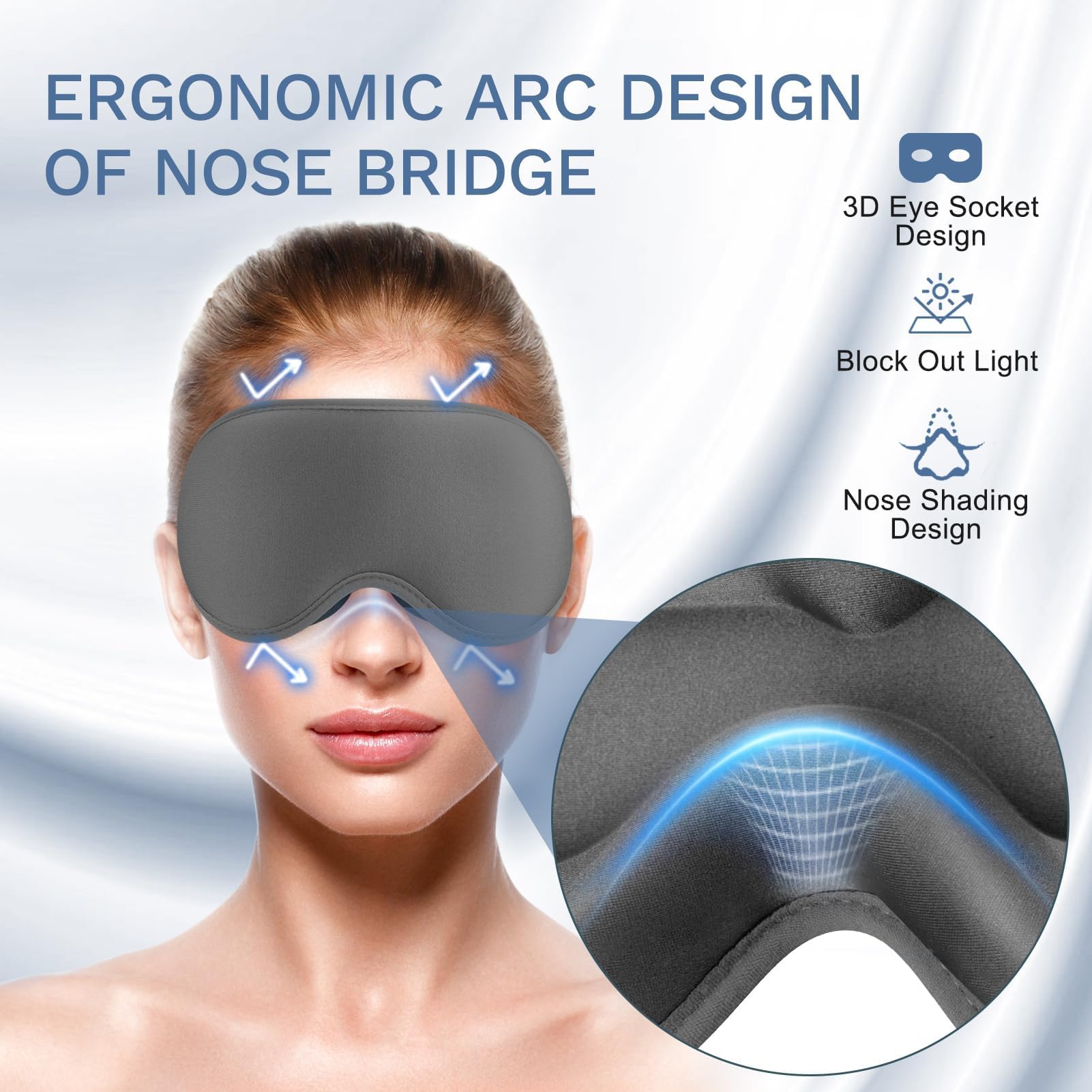 FlyCoco 99% Fully Block Out Light Eye Sleep Mask, 3D Deep Contoured Eyes Cover Zero Pressure, Long Lash Extension Eyes Mask with
