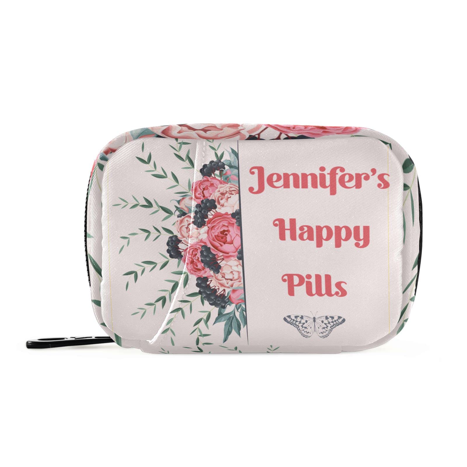 Custom Pill Box 7 Day Pill Case Bag Blossom Flower Personalized Name Travel Pill Organizer Bag with Zipper Portable Weekly Case 