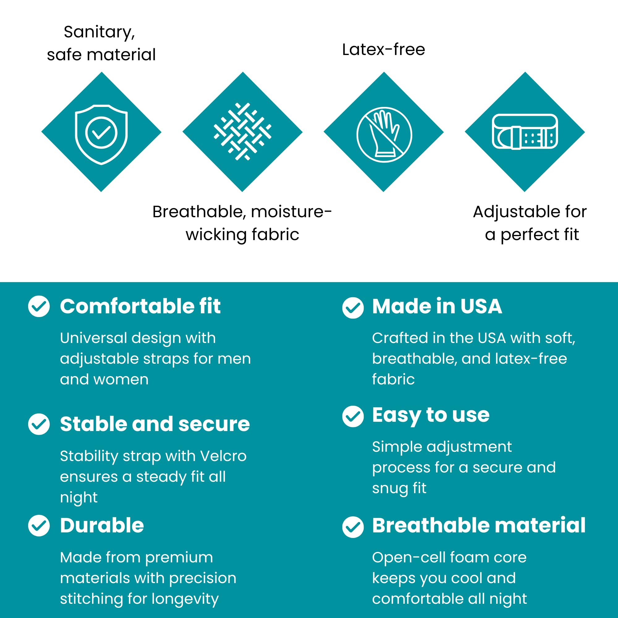 LifeSource Ruby Anti Snore Chin Strap for CPAP Users, Made in USA, Chin Strap for Snoring, Breathable, Non-Adjustable, Sizes S,
