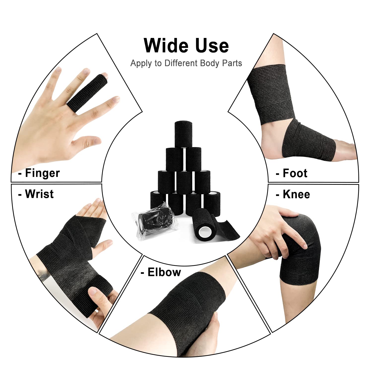 Self Adhesive Bandage Wrap(12 Pack, 3 Inch x 5 Yards), First Aid Medical Cohesive Bandage Tape, Breathable Elastic Sports Athlet