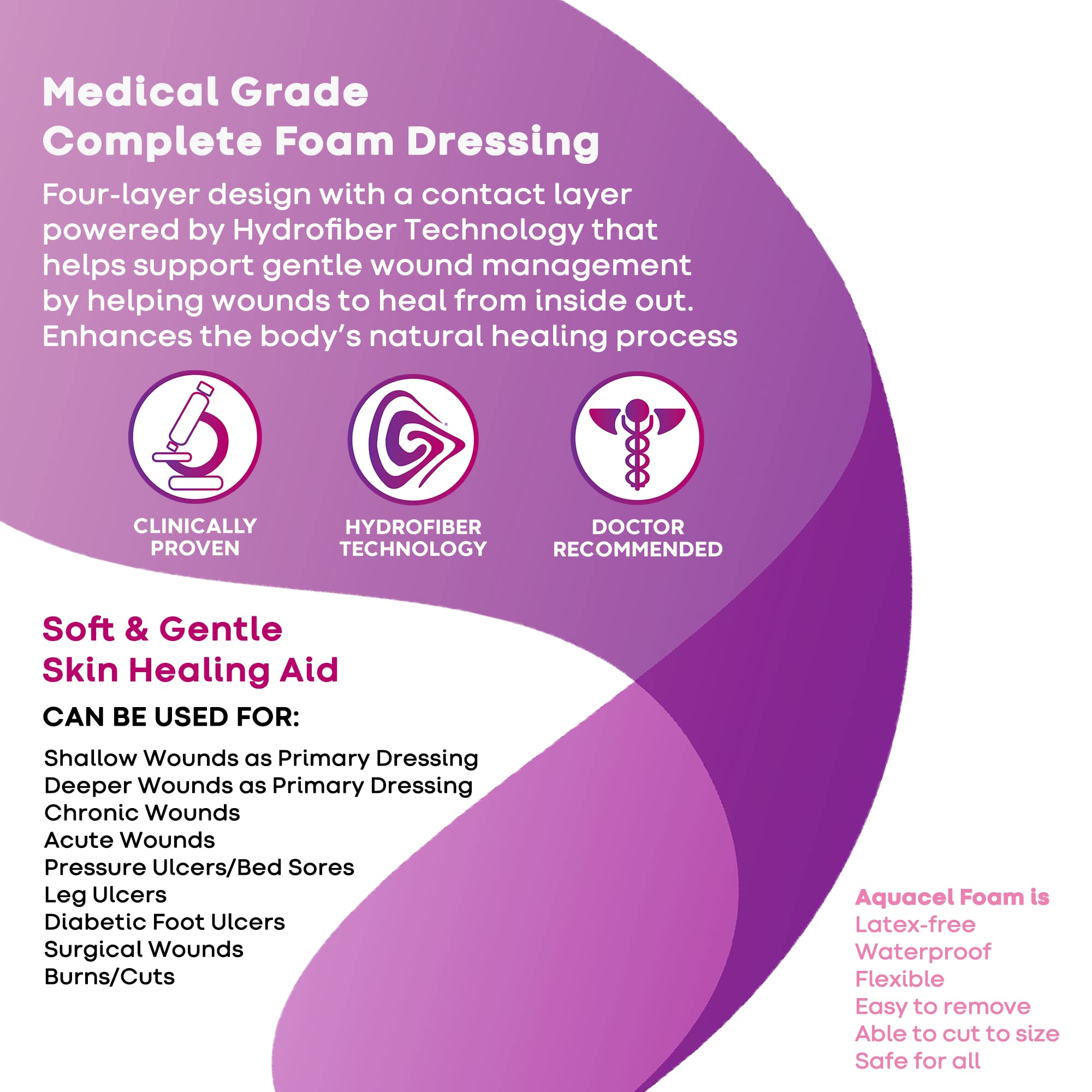 ConvaTec AQUACEL Foam 8x7 Sacral Wound Dressing with Silicone Gel Adhesive, Waterproof, Flexible, Medical Grade with Hydrofiber