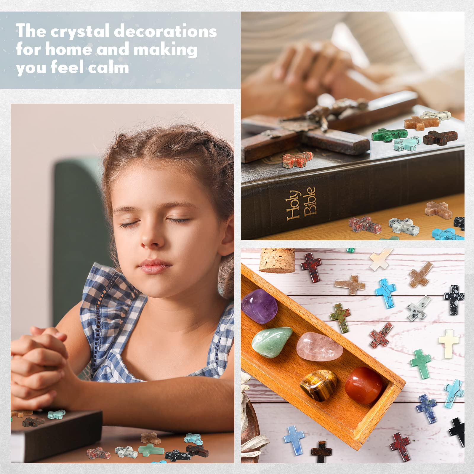 Nuenen 50 Pcs Cross Crystal Stone Bulks 1'' Natural Crystal Gemstone Cross Shaped Worry Stones Charm Palm Pocket Quartz Gift Val