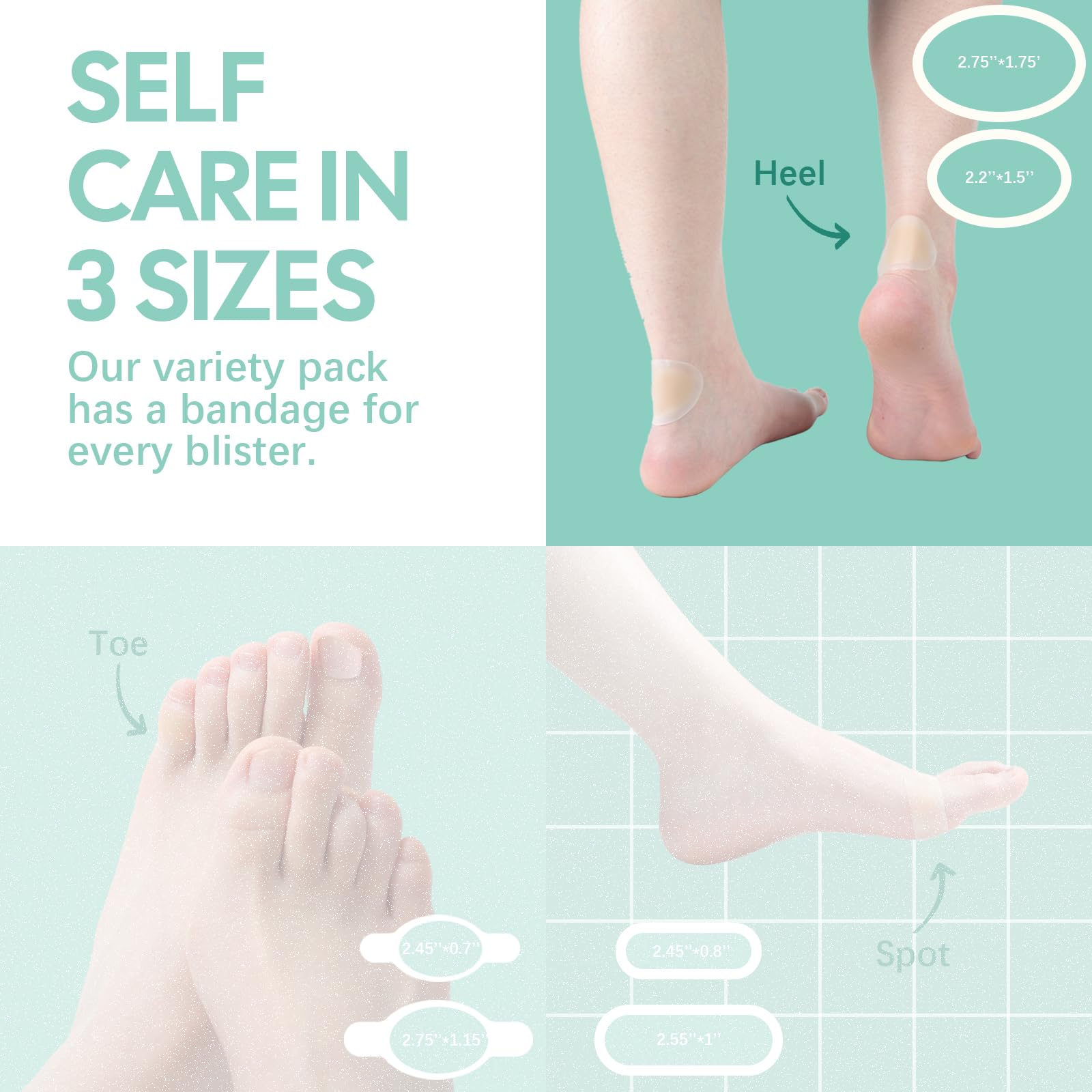 Gel Blister Hydrocolloid Bandages - Welnove 30ct Blister Cushions (Heel Pack) - Blister Bandages for Heel, Toe & Foot - Blister