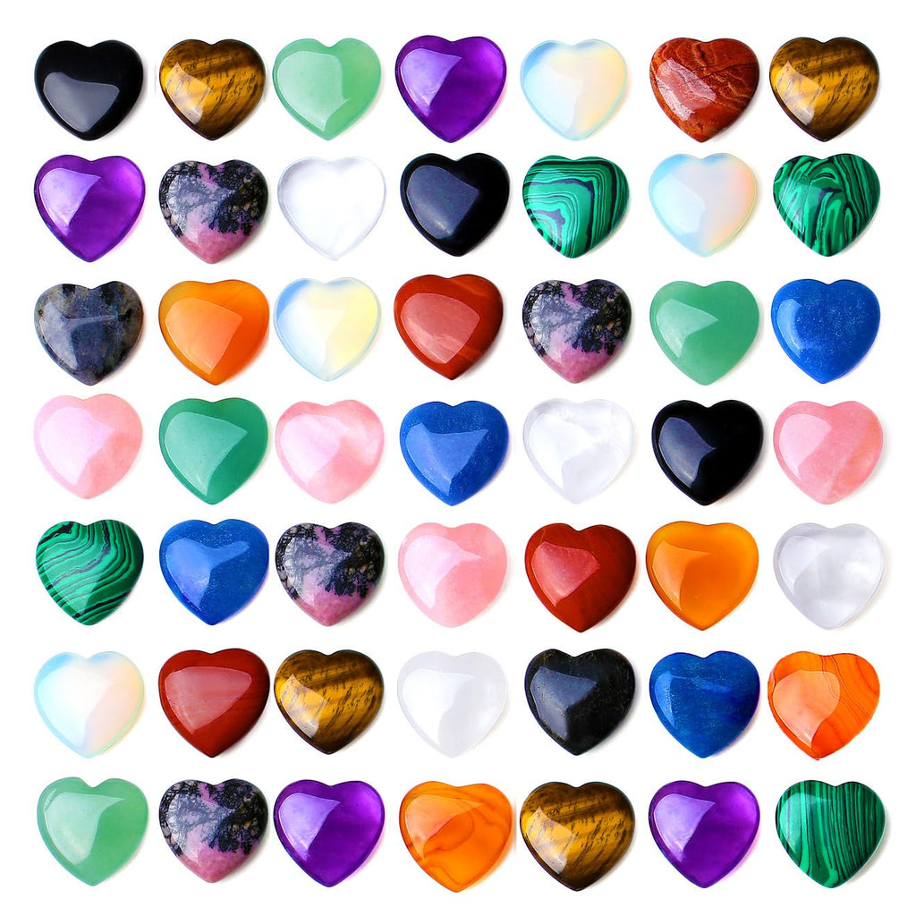 QINJIEJIE 52PCS Crystals Heart Shaped Crystals Worry Stones Love Gemstones Rose Quartz Bulk Crystal Wholesale Polished Chakra St