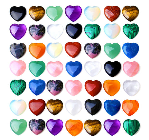 QINJIEJIE 52PCS Crystals Heart Shaped Crystals Worry Stones Love Gemstones Rose Quartz Bulk Crystal Wholesale Polished Chakra St