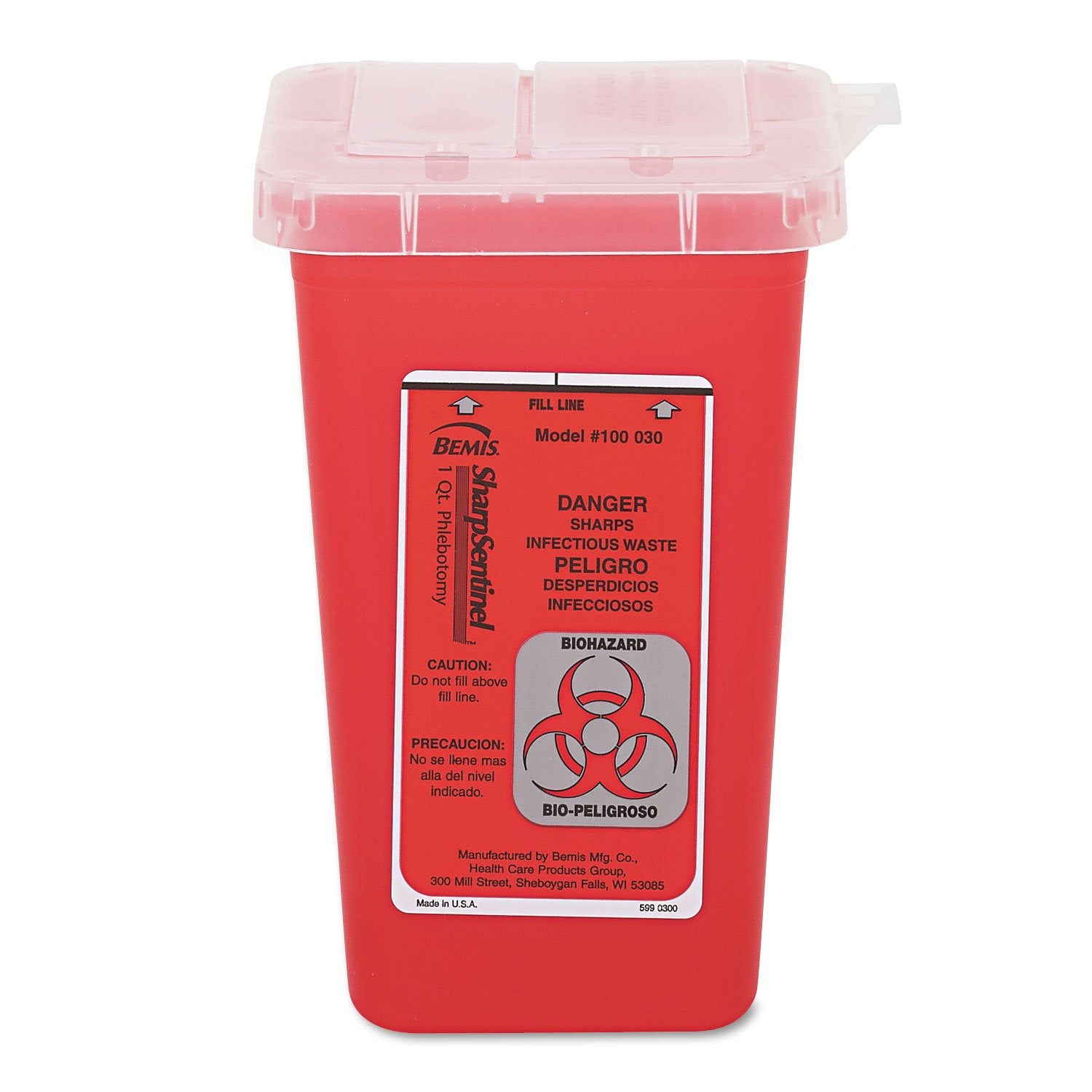Impact 7350 Translucent Red Sharps Container, 1 qt Capacity, 4-1/2'' Length x 4-1/2'' Width x 6-3/4'' Height
