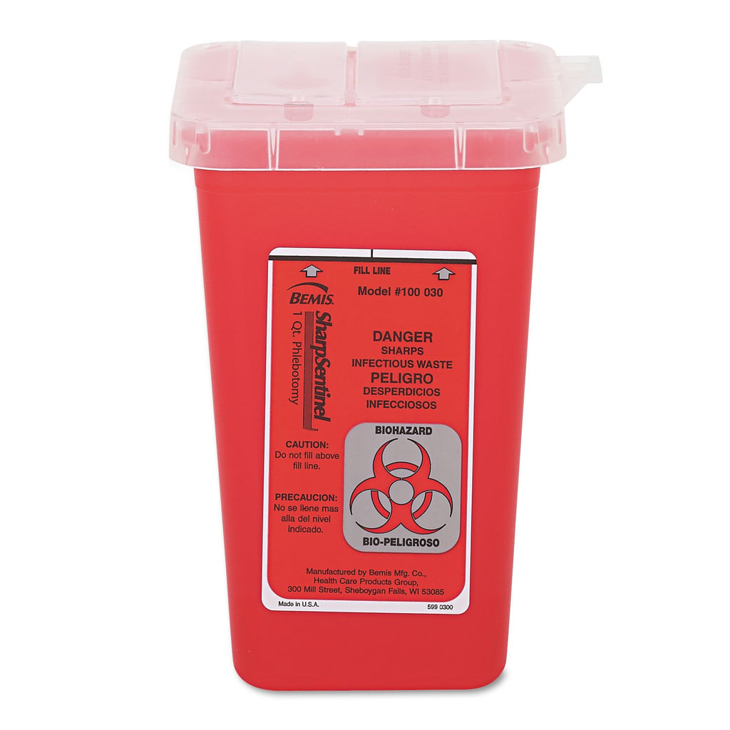 Impact 7350 Translucent Red Sharps Container, 1 qt Capacity, 4-1/2'' Length x 4-1/2'' Width x 6-3/4'' Height