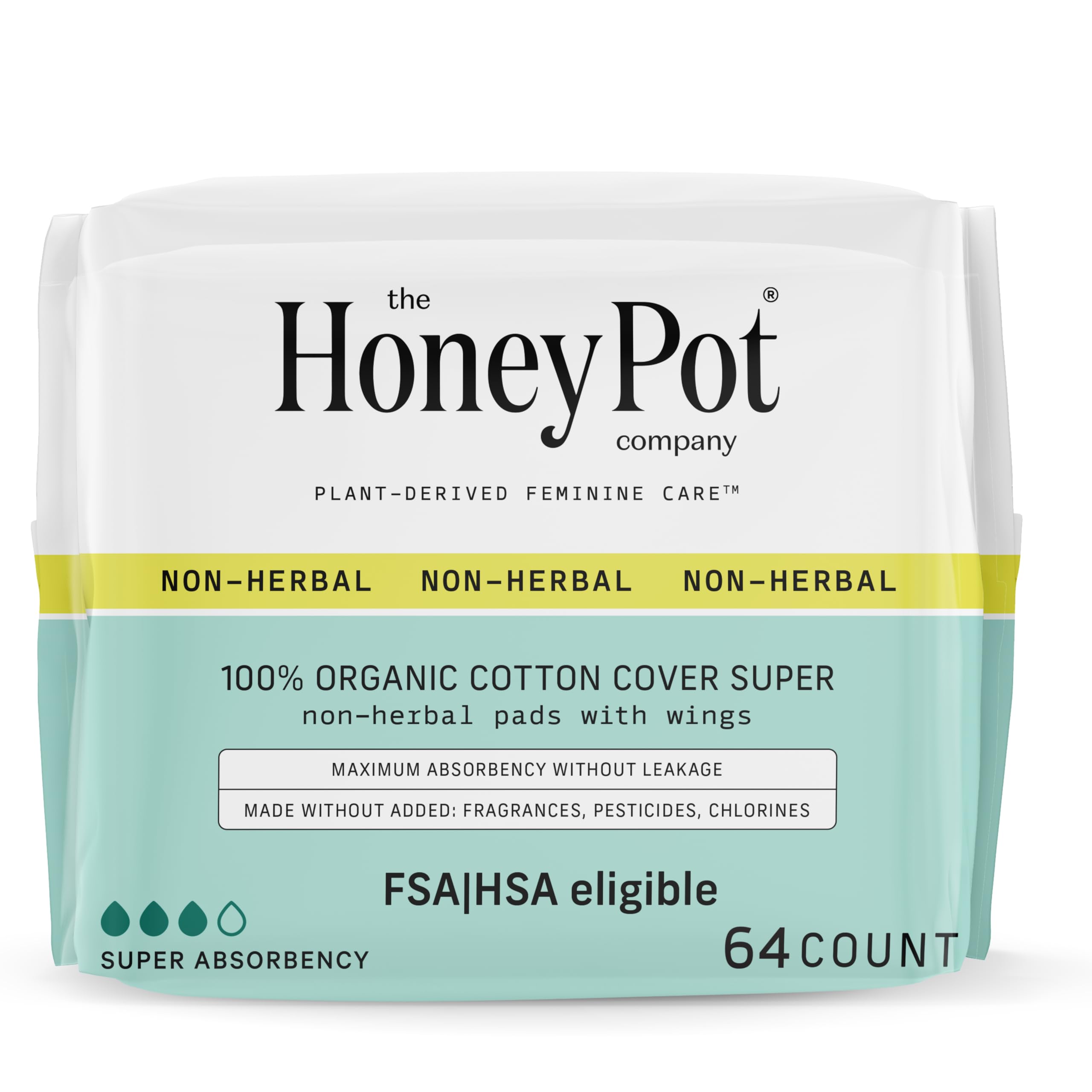 The Honey Pot Company - 64ct - Pads for Women - Non-Herbal Super Pads w/Wings - Organic Pads for Women - Cotton Cover, & Ultra-A