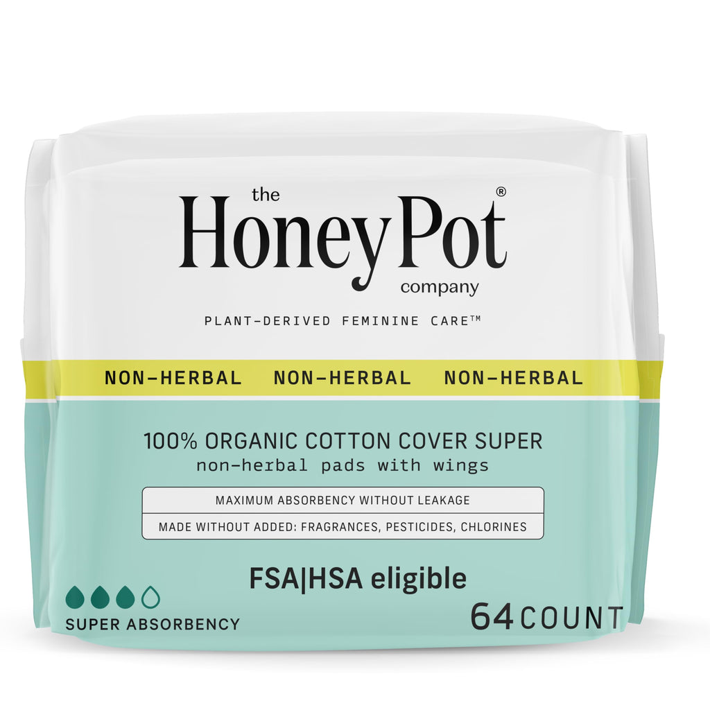 The Honey Pot Company - 64ct - Pads for Women - Non-Herbal Super Pads w/Wings - Organic Pads for Women - Cotton Cover, & Ultra-A