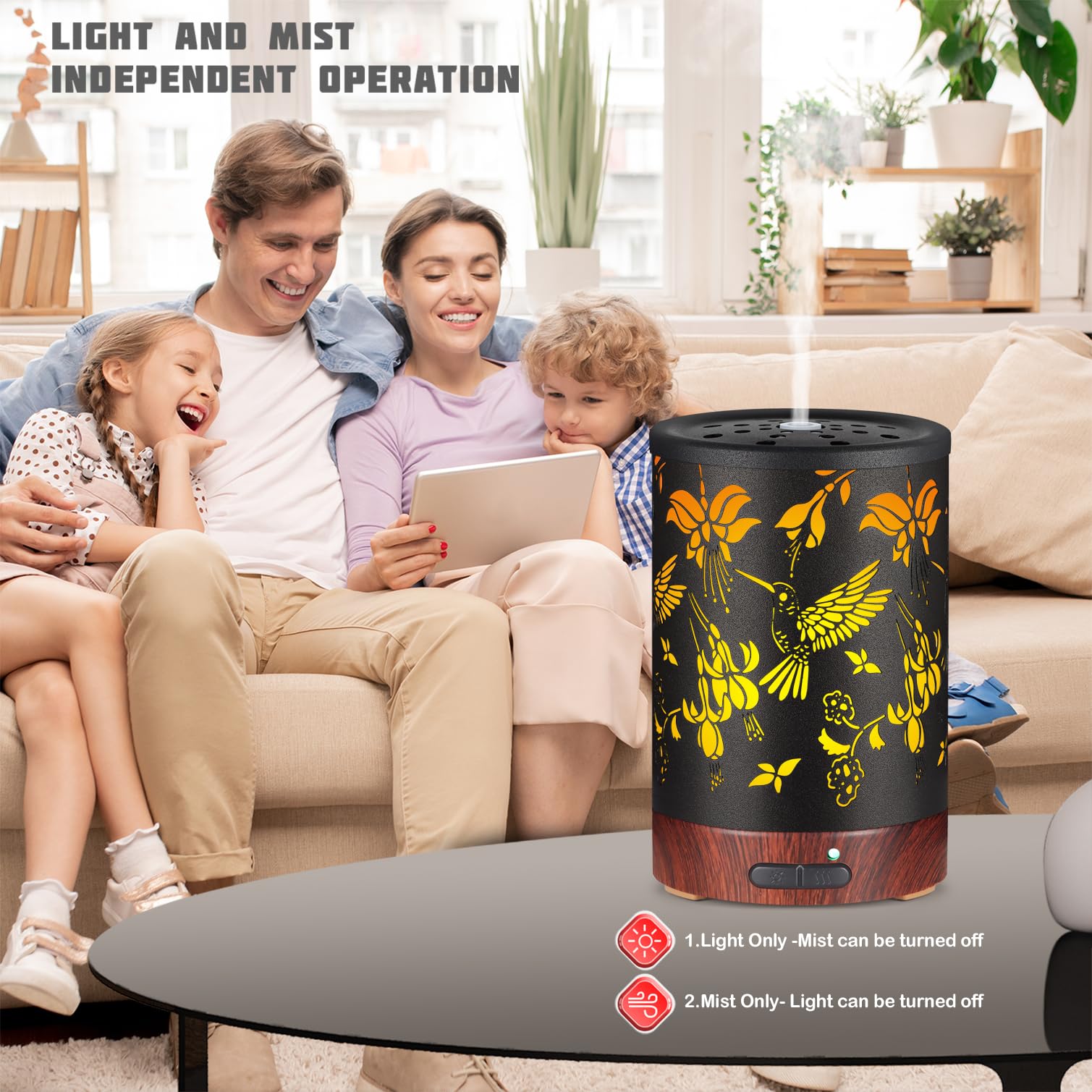 Metal Essential Oils Diffuser 150ML Christmas Aromatherapy Diffuser Cool Mist Humidifier with 7 Colors Lights Waterless Auto Off