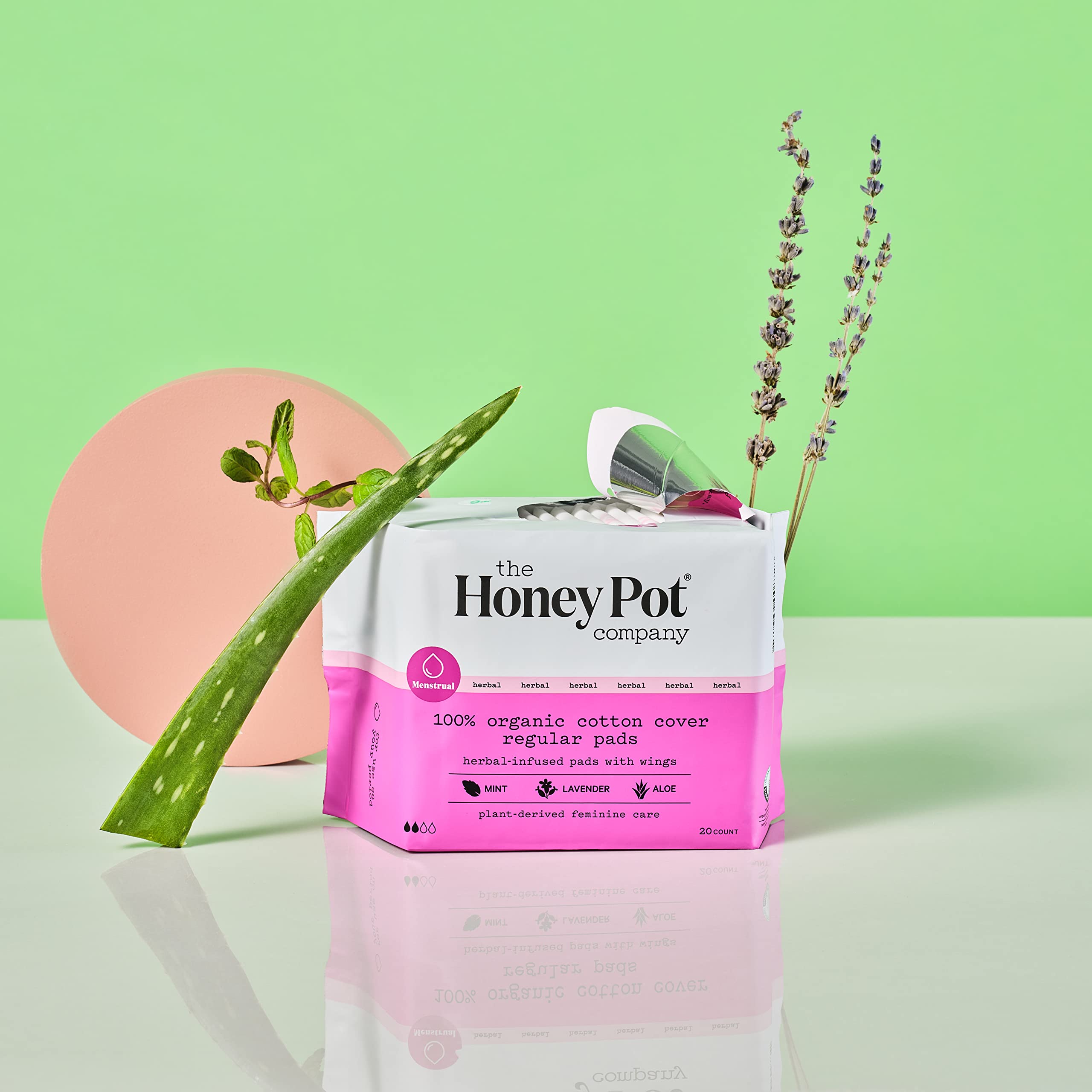 The Honey Pot Company Clean Cotton Regular Absorbency Pads, Herbal-Infused Pads with Wings, Plant-Derived Feminine & Menstrual C