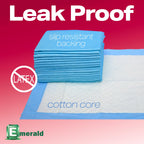 Emerald Incontinence Underpads, 50 Pads, Waterproof Plastic Backing, Highly Absorbent Cotton Fluff, Non-Skid, for Bedwetting, Pe
