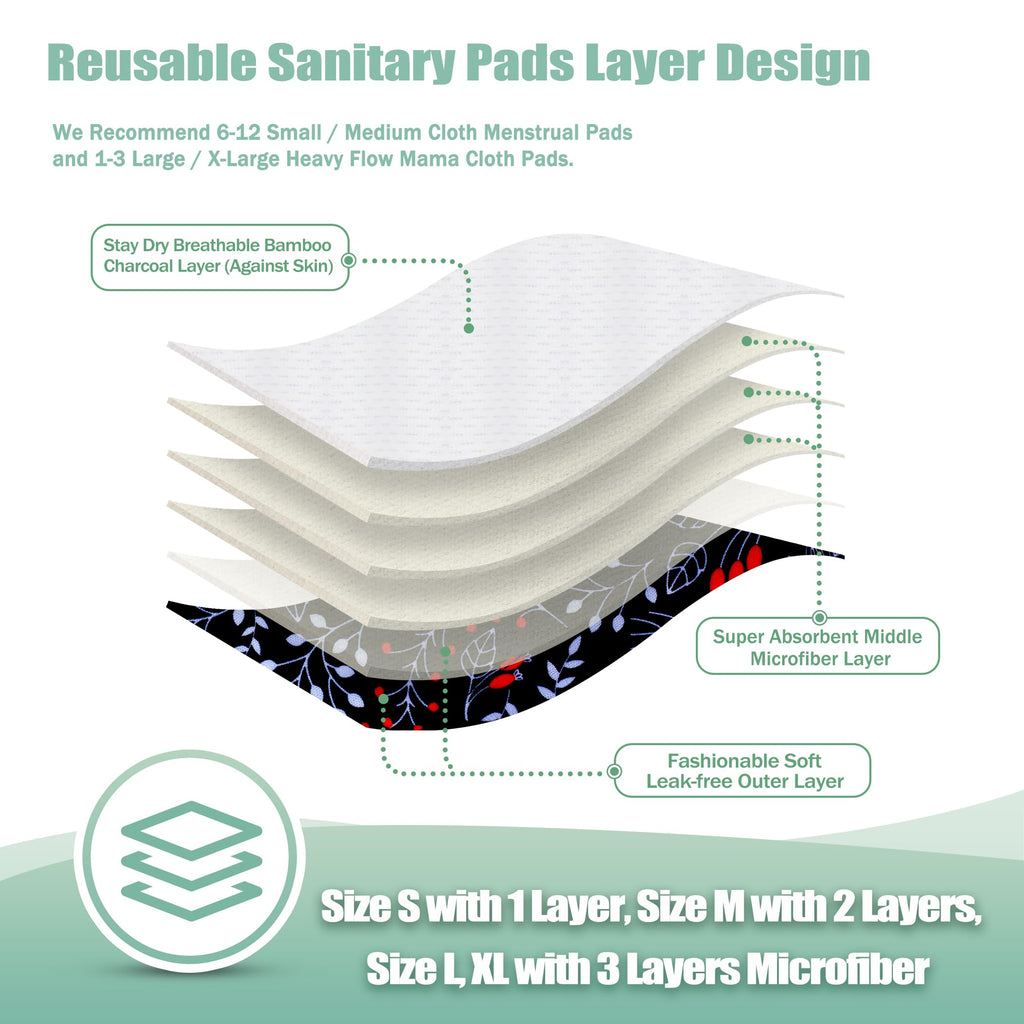 wegreeco Charcoal Reusable Sanitary Pads - Cloth Sanitary Pads | Light Incontinence Pads | Reusable Menstrual Pads - 1 Cloth Min