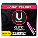 U by Kotex Click Compact Tampons, Regular Absorbency, Unscented, 32 Count