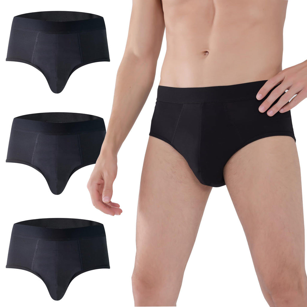 AIRCUTE Men Urinary Incontinence Underwear Washable Super Absorbency Briefs for Bladder Leak 160 ML 3 Pack (3 Black, X-Large)