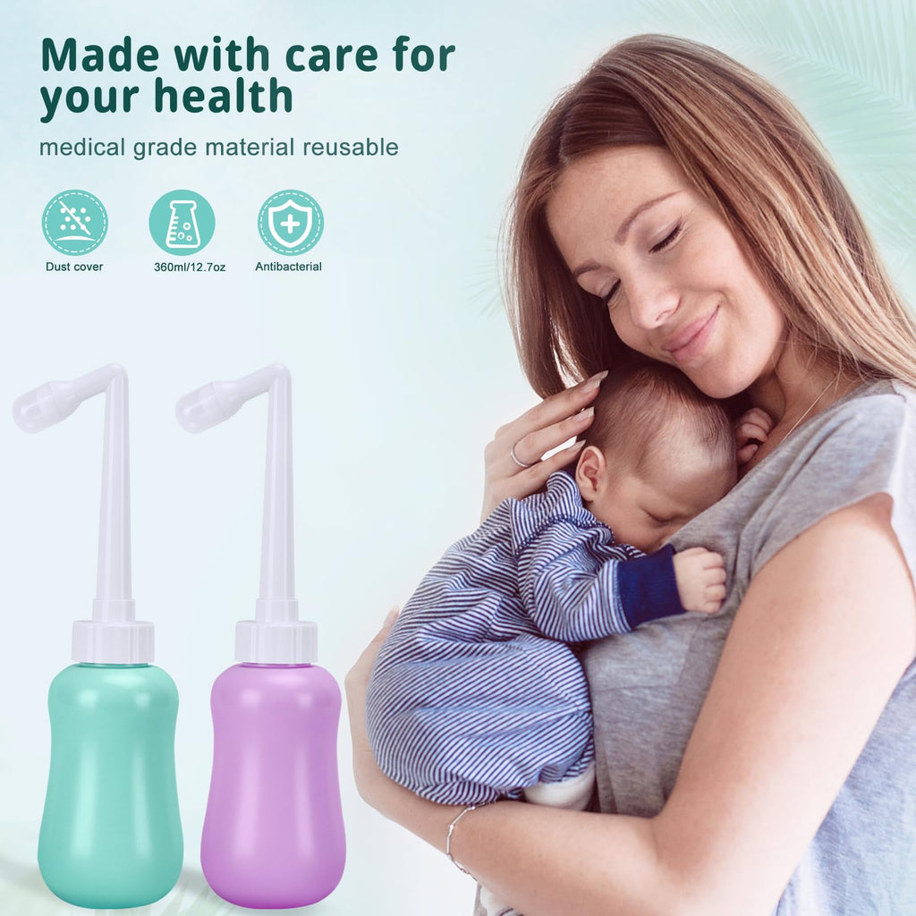 GOLDEN DEER 2 Pack Peri Bottle for Postpartum Care for Perineal Recovery 12.7 OZ Purple&Turquoise