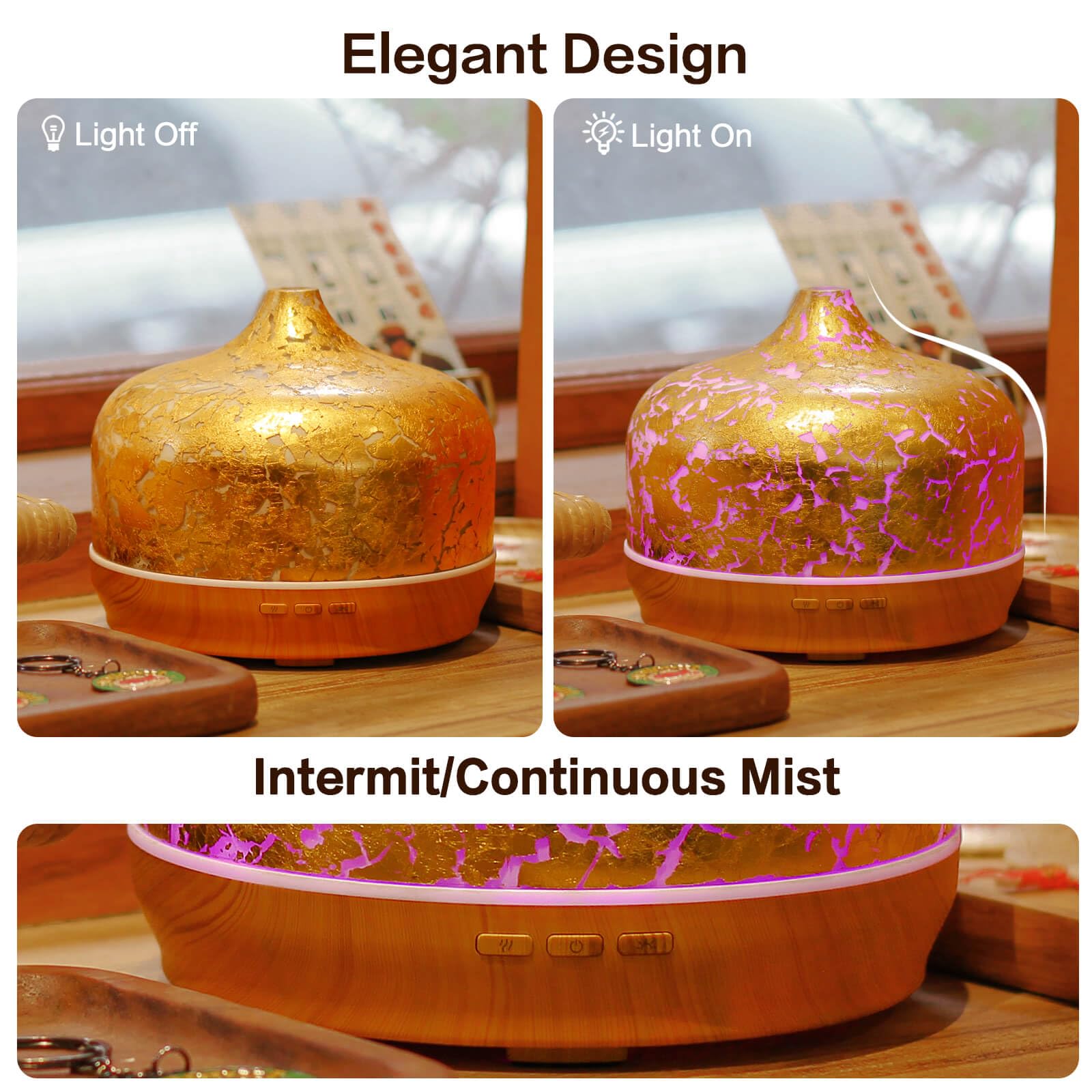 Porseme 500ml Essential Oil Diffuser Gold Plated Glass Aromatherapy Ultrasonic Humidifier - Auto Shut-Off, Timer Setting, BPA Fr