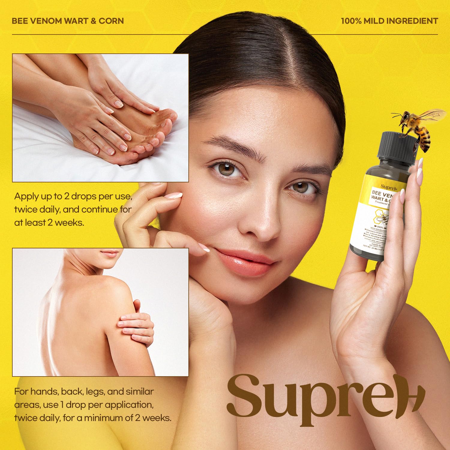 SupreH Fast-Acting bee Venom wart Remover: wart Freeze Off with salicylic Acid & bee Venom Cream - Wart Removal for Plantar Wart