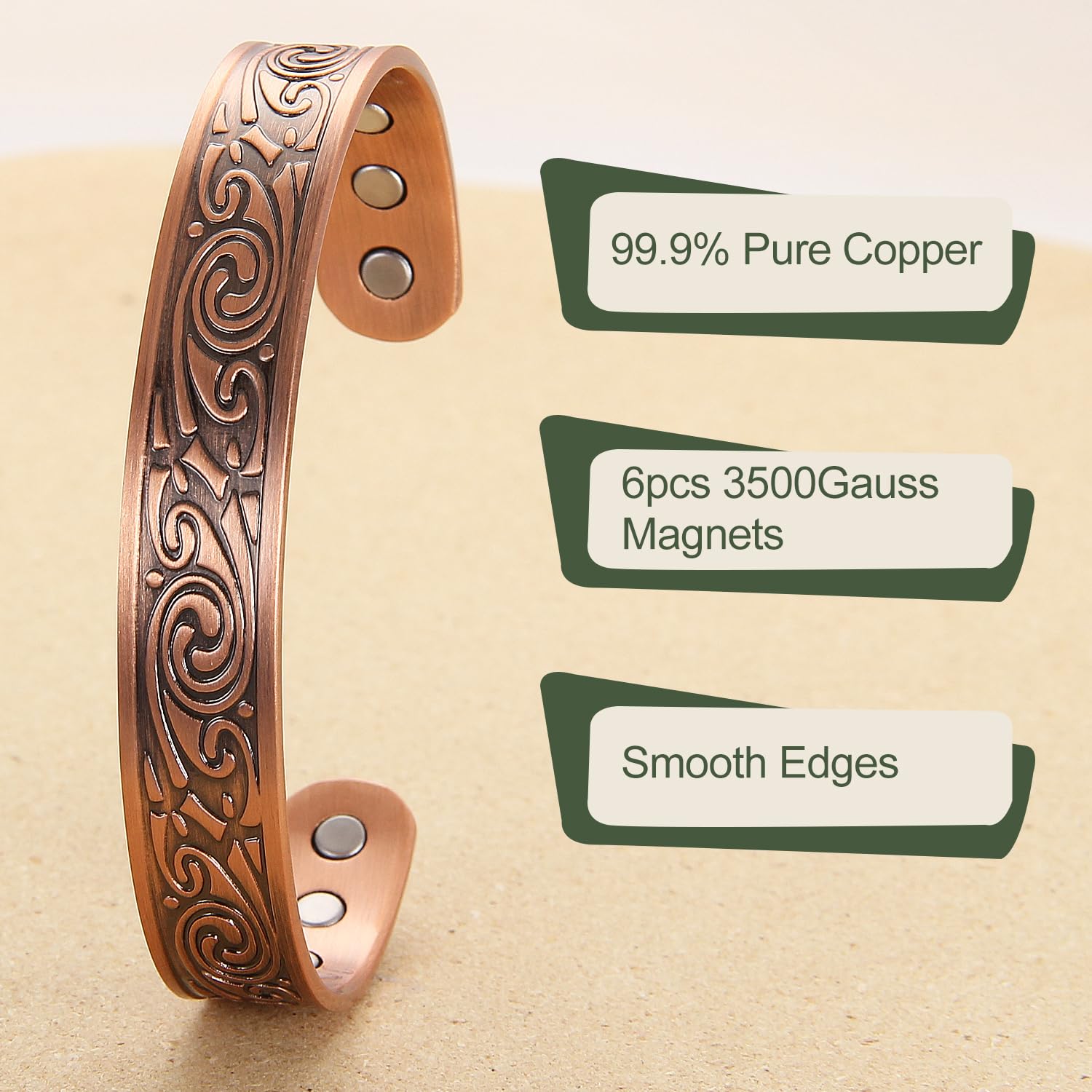MagEnergy Copper Bracelet for Men 99.9% Copper Magnetic Adjustable Bracelet with Jewelry Gift Box