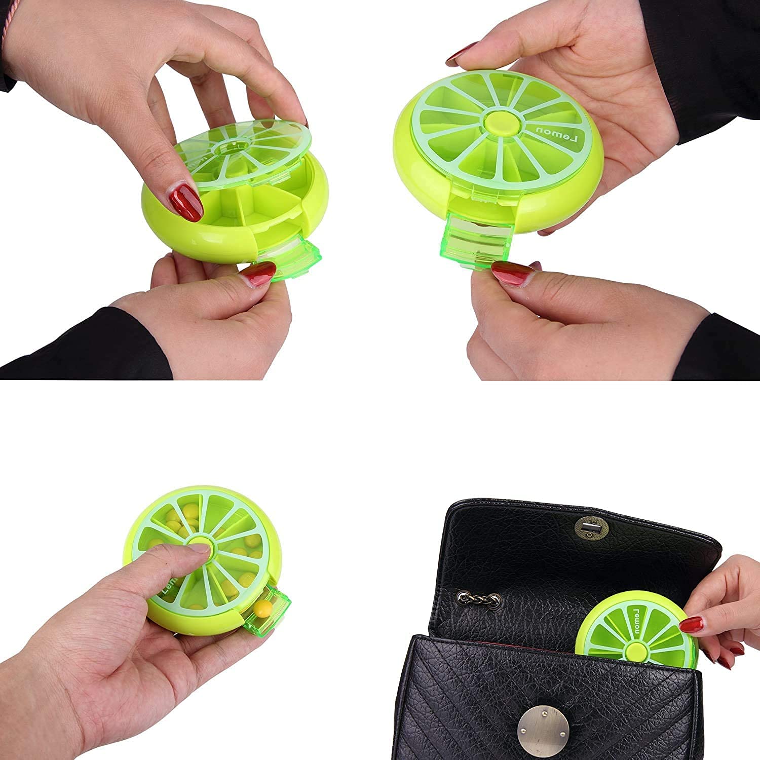 KINMINGZHU Portable Mini 7 Day Weekly Circular Shape Rotary Cute Fruit Style 3-Compartment Pill Organizer Box (Mixed Color)