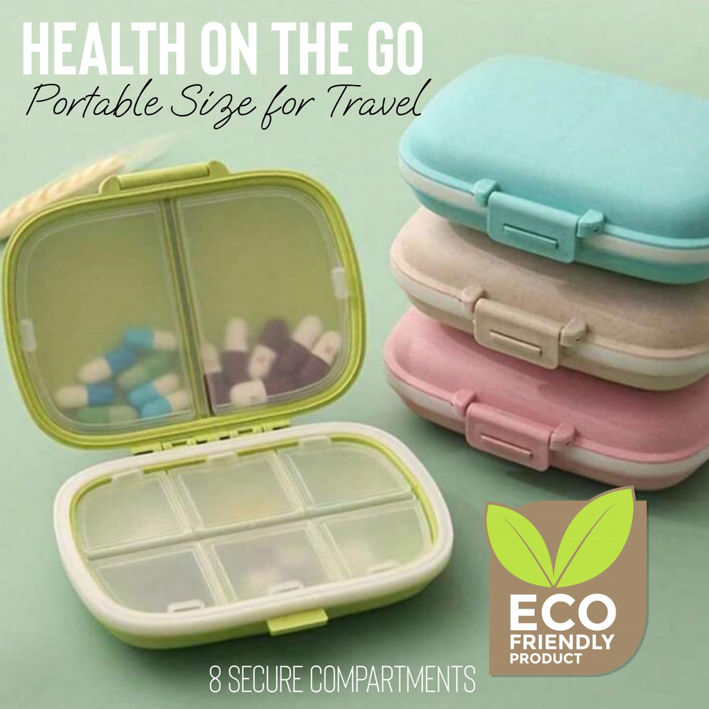 This Hippie Girl, ON-The-GO Vitamin and Pill Organizer, Travel Pill Box, Non-Plastic Wheat Grass Biodegradable Medicine Organize