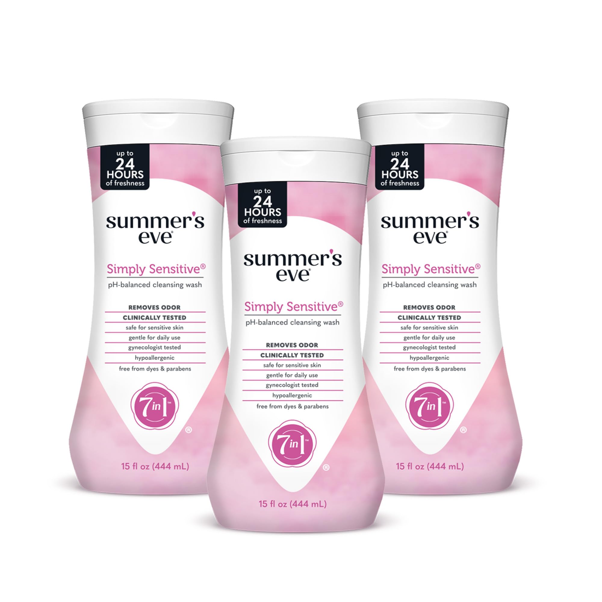 Summer's Eve Simply Sensitive Daily Gentle All Over Feminine Body Wash, Removes Odor, Feminine Wash pH Balanced, 15 fl oz, 3 Pac