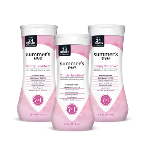 Summer's Eve Simply Sensitive Daily Gentle All Over Feminine Body Wash, Removes Odor, Feminine Wash pH Balanced, 15 fl oz, 3 Pac