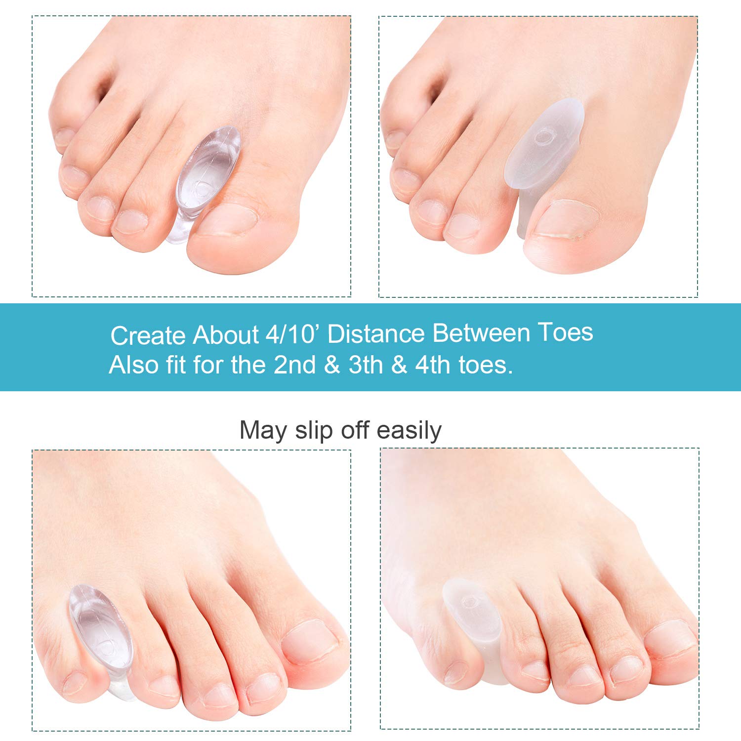 Povihome 10 Pack Gel Bunion Corrector and Toe Spacers Separators and Straightener Orthotics (4/10''Thick) for Sports Activities,