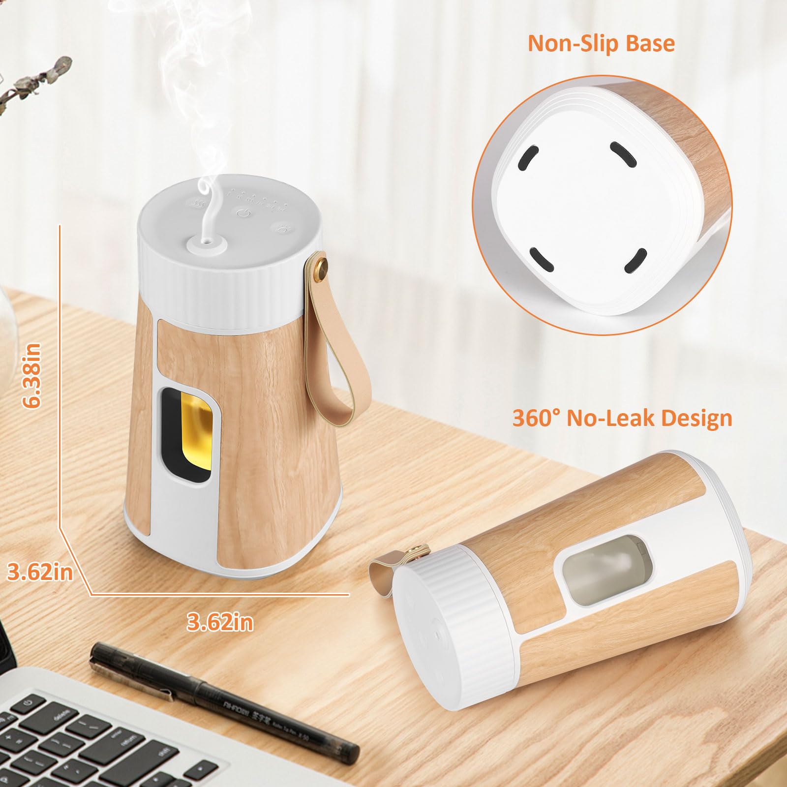 Battery Powered Diffuser, Anti Oil Leakage Designed Cordless Diffuser for Essential Oils 1/2/3H Timers Modes & 3 Mist Level,for