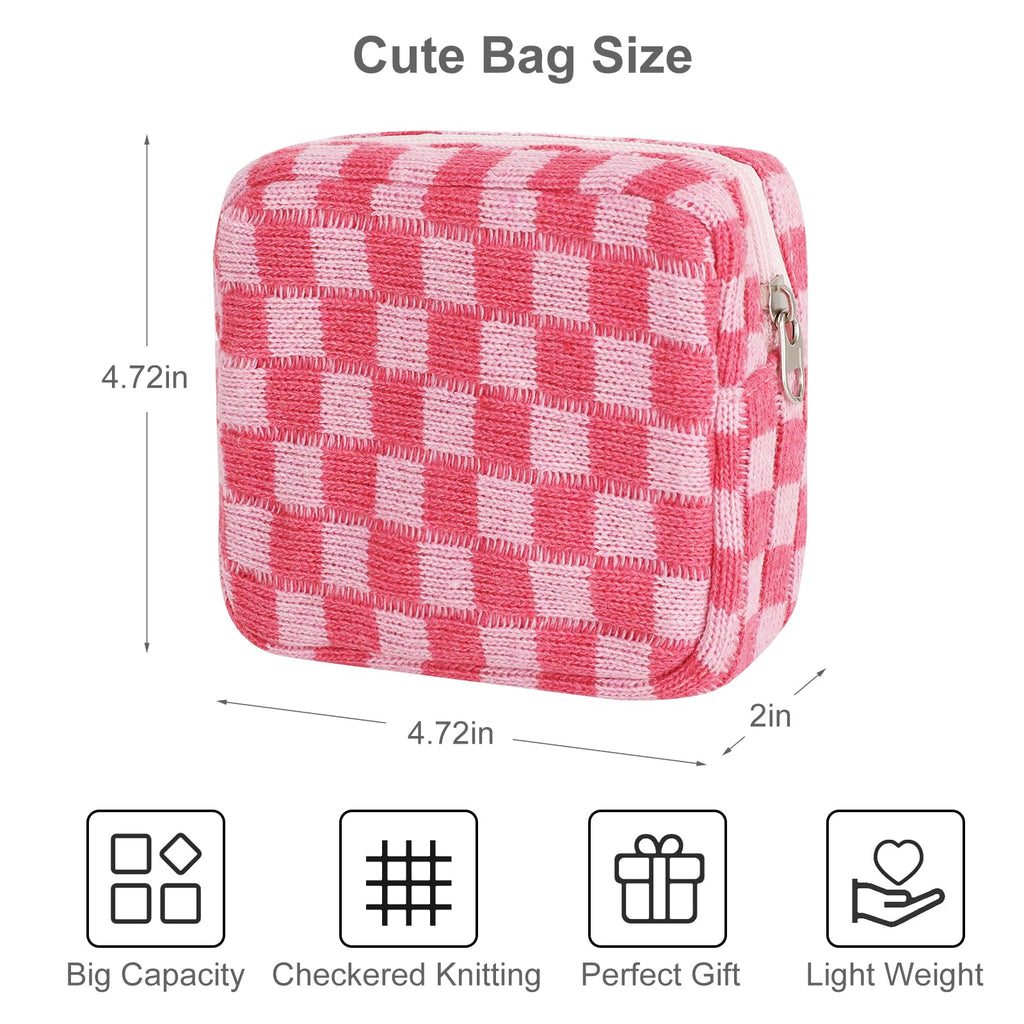 CekPo Sanitary Napkin Storage Bag, Menstrual Pad Zipper Bag Checkered Portable Period Bag Panty Liners, Tampon Storage Pouch for