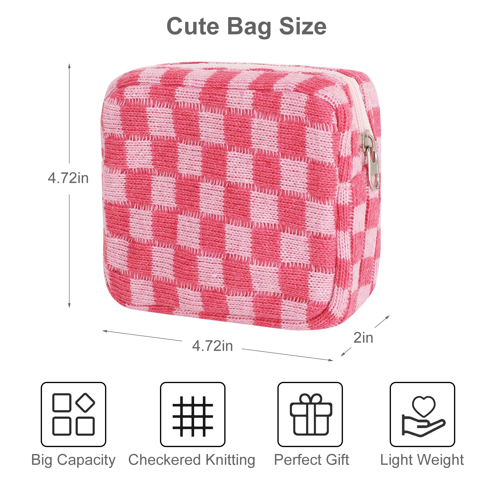 CekPo Sanitary Napkin Storage Bag, Menstrual Pad Zipper Bag Checkered Portable Period Bag Panty Liners, Tampon Storage Pouch for