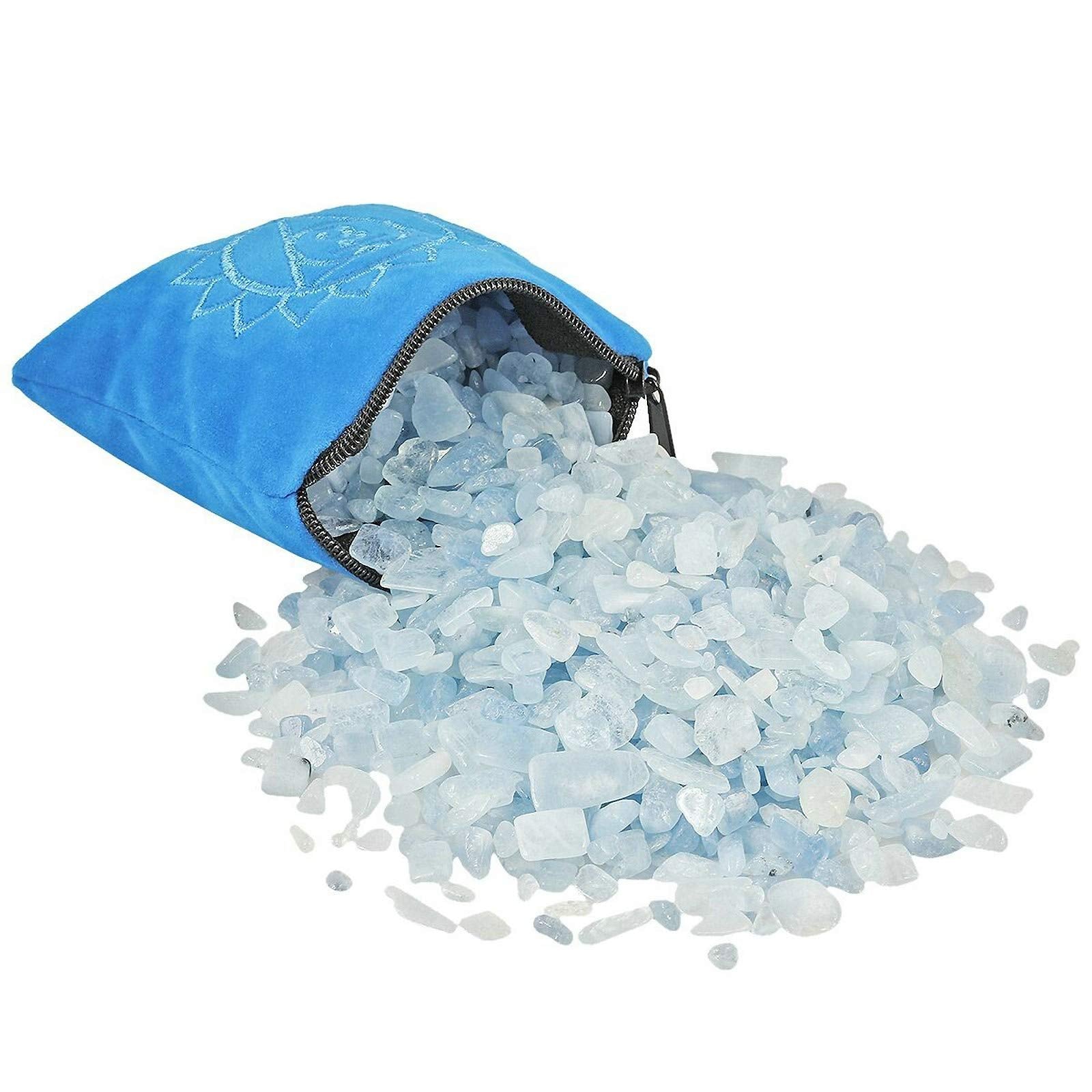 SUNYIK Natural Aquamarine Tumbled Chip Stone, Throat Chakra Crystal Pillow for Healing Reiki, Sphere Sculpture Figurine Point Di