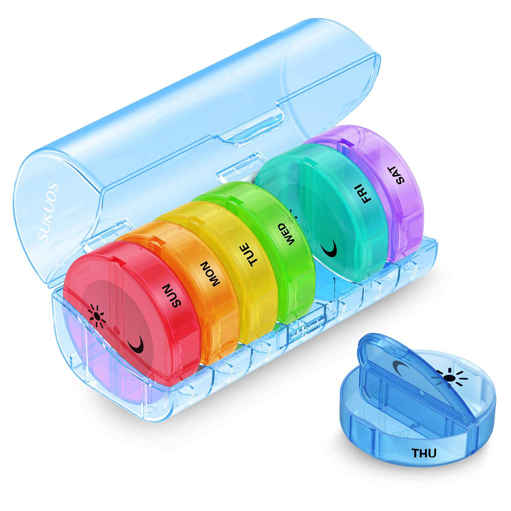 Sukuos Large Weekly Pill Organizer 2 Times a Day, Daily Pill Box 7 Day Easy to Open with Double Protection, AM PM Pill Case for 
