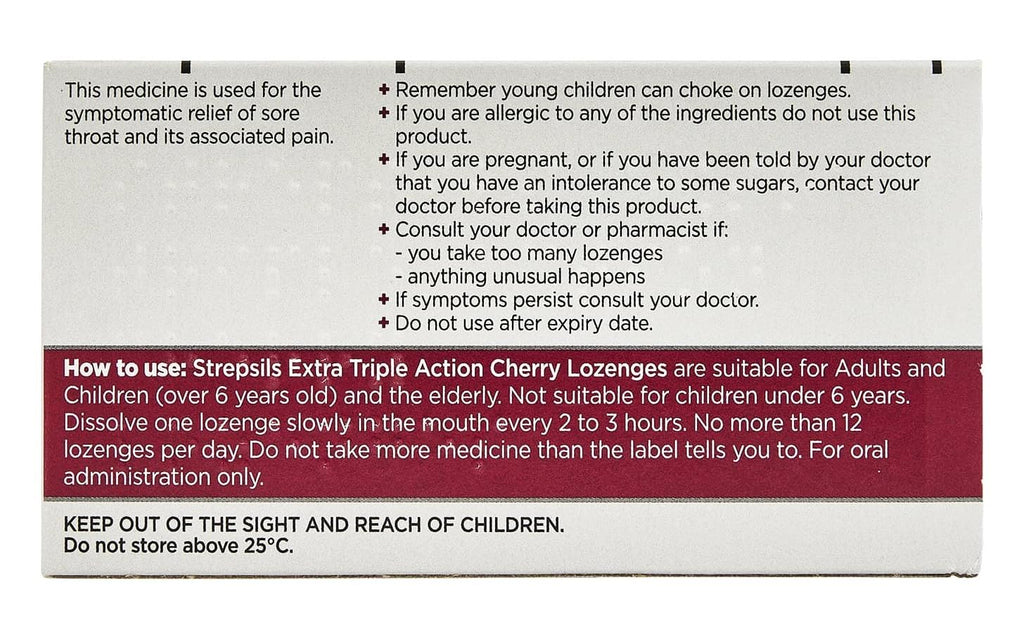 DianaL Boutique Extra Triple Action Cherry Lozenges by Strepsils 16 ct