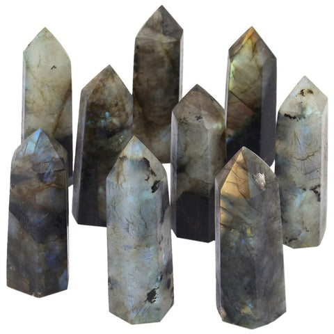SUNYIK Angel Aura Quartz1.2-2.5''/Labradorite 1.6''-2.8'' Self Standing 6 Facet Single Point Figurine Sphere Pack of 2