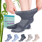 Revosoxs Diabetic Socks with Grippers for Men Women,5 Pairs Non Binding Diabetic Ankle Socks with Grips,Seamless Socks for Women