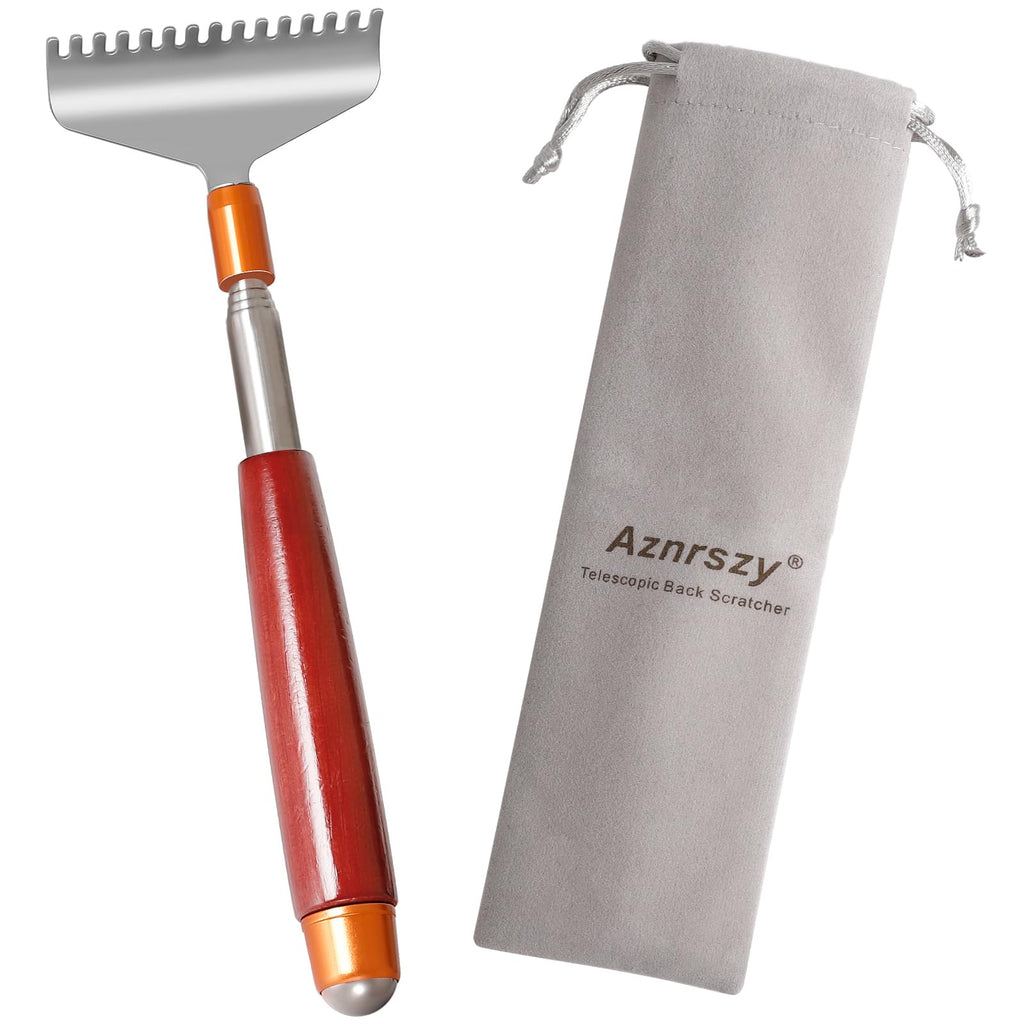 Aznrszy Extendable Back Scratcher - 24Inch Wooden Handle Massage Roller, Extra Wide 15-Teeth Claw, Sturdy Steel Hand Massager fo