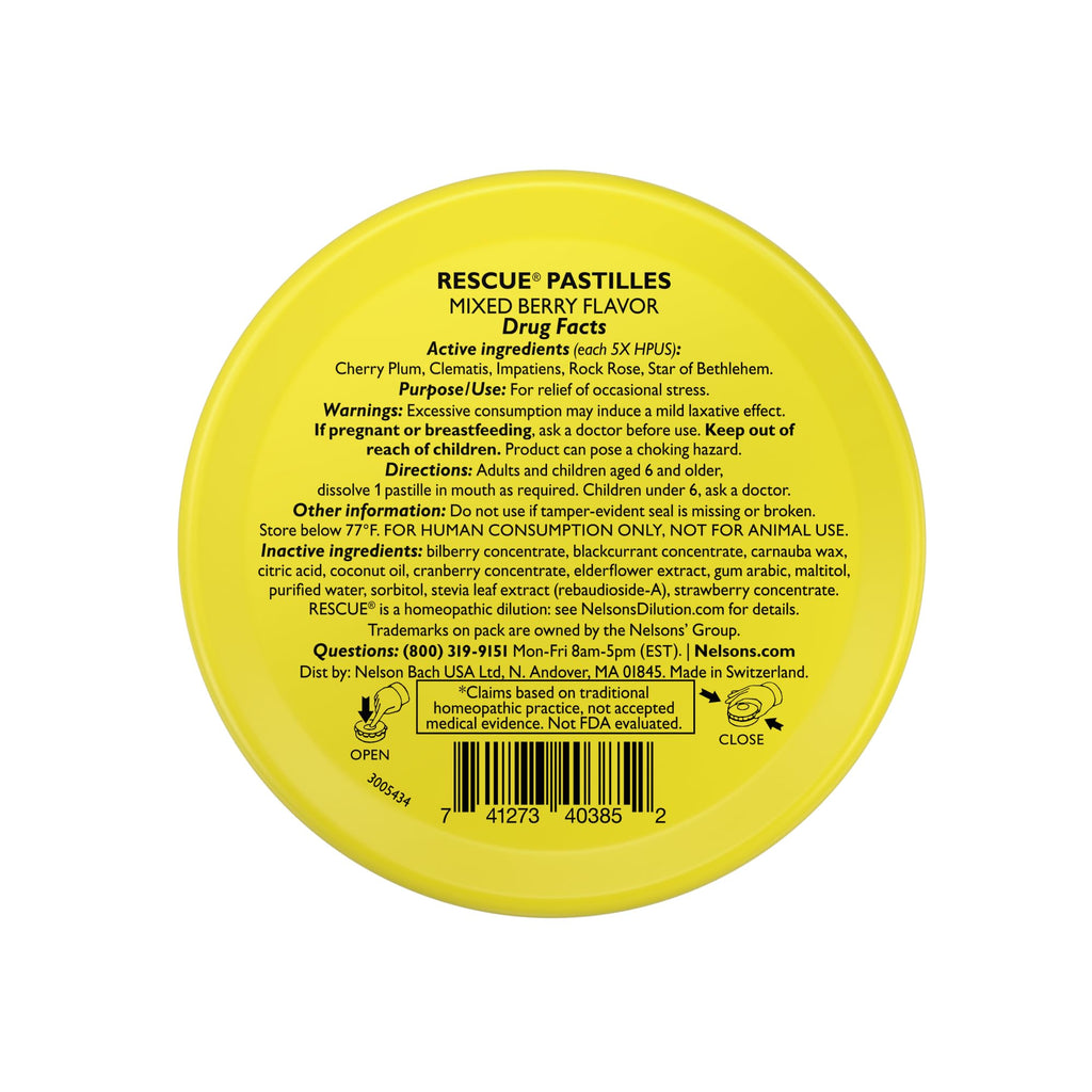 RESCUE Bach PASTILLES, Mixed Berry Flavor, Stress Relief Lozenges, Homeopathic, Flower Essences, 35 Count